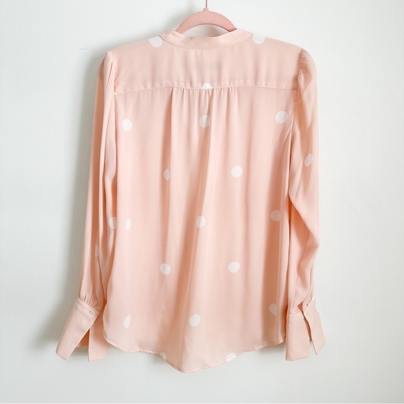 Loft Pale pastel pink white polka dot Sheer Button Front Collared Top sz small - Picture 3 of 11